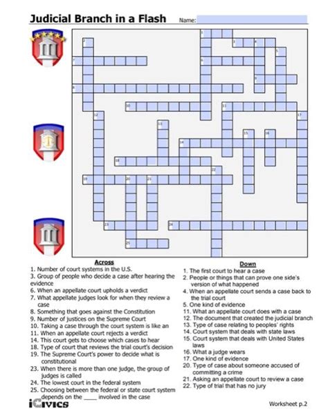The Judicial Branch Worksheet for 5th - 6th Grade Lesson Planet. . Judicial branch in a flash crossword